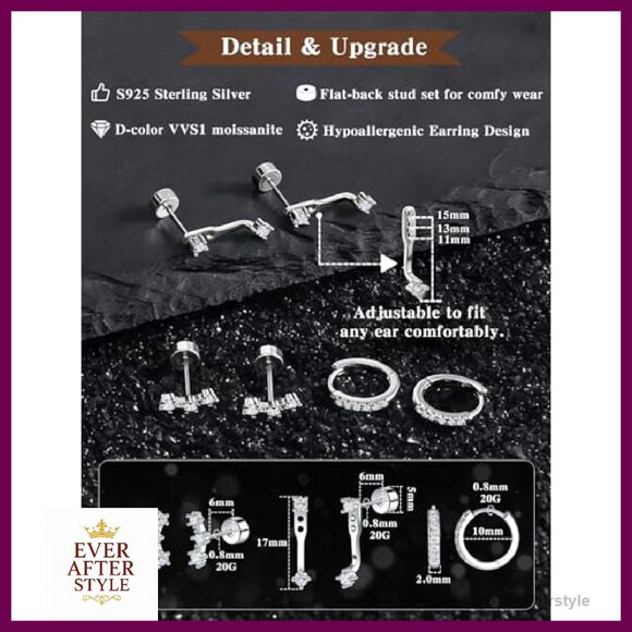 Sterling Silver Moissanite Stud Earrings Set Elegant Minimal Chic Hypoallergenic - Picture 5 of 8